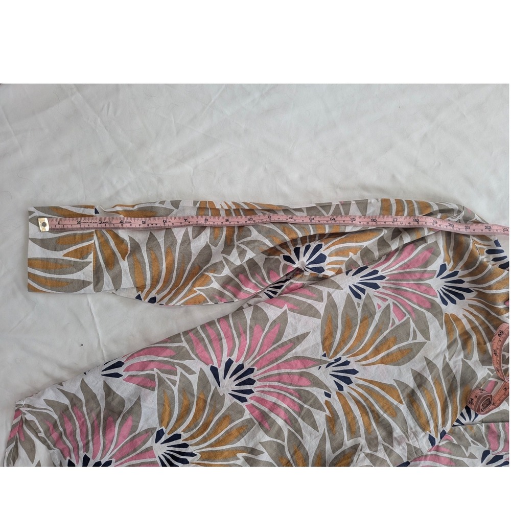 CAFFE MARRAKESH Pink Yellow Botanical Fan Print 100% Cotton Tunic Top Sz M Boho - Picture 5 of 6
